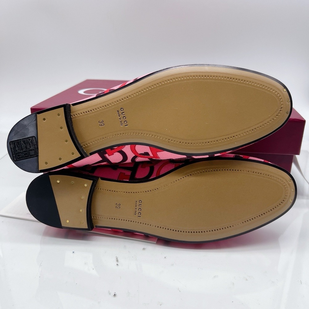 Gucci Jordaan Womens Horsebit Flat Loafer Pink Canvas LOGO EU 39 US 9 $990 - Picture 12 of 15